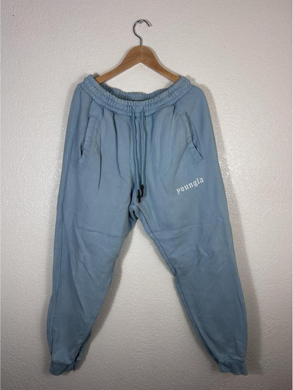 YoungLA Sweatpants Men’s Large Blue Joggers Drawstring Athletic Lounge Pants